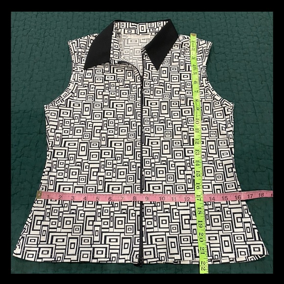 Rayure Paris Top Black Stretch Full Zip Collared Black Geometric Sleeveless S - Picture 8 of 8